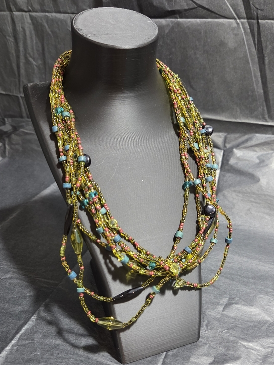 necklace Jewelry - Vintage Multi-Strand Green and Turquoise Beaded Necklace